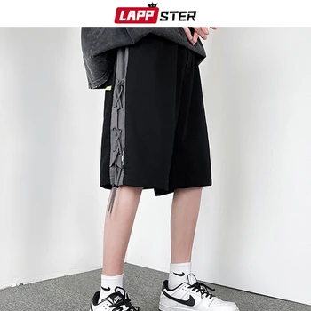 Градинска облекло LAPPSTER райе отстрани Y2k, шорти за бягане, лятна корейската мода 2023, широки шорти с модел, мъжки черни Шорти за тренировки