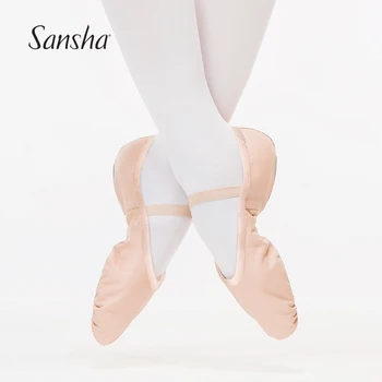 Детски балетные обувки Sansha от естествена кожа, С Еластична Лента и завязками, туфли За Момичета И Момчета, Танцови обувки № 16LCO