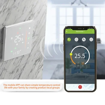 WiFi Умен термостат, седмичен програмируем регулатор на температурата, сензорно / мобилно приложение/ гласов контрол Поддържа Алекса/ Google Home