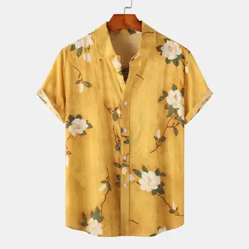 2023 Хавайски мъжка риза с флорална принтом в стил харадзюку, къс ръкав, Ежедневни Свободна градинска дрехи, Летни плажни Ризи за мъже/Жени, Дрехи