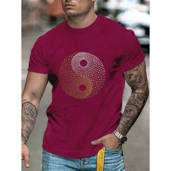 Висококачествено модерно мъжко облекло, тениски Оверсайз, y2k, дизайнерски топ с къс ръкав и кръгли кристали, новост, ежедневни градинска тениска