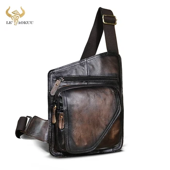 Мъжки реколта кафе ежедневни дизайнерски пътна малка чанта през рамо от естествена кожа, прашка, раница, чанта на рамото за мъже b214