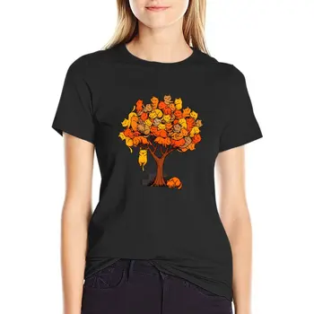 Тениска с изображение на котешки дърво, дамски дрехи, тениски големи размери, дамски дрехи