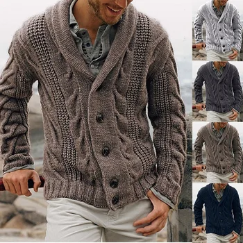 Есенно-зимна мъжка жилетка, однобортный модерен вязаный пуловер пуловер голям размер