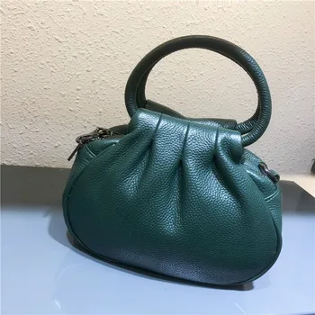 Луксозни дизайнерски чанти през рамо от телешка кожа с рюшами, дамски чанти, чанта през рамо Скитник от 100% естествена кожа, малка чанта за мама