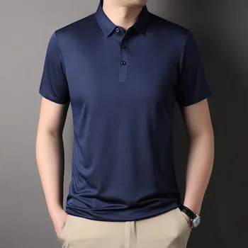 MLSHP Безшевни Летни Мъжки Polo Ризи са С Високо Качество С Къс Ръкав, Обикновен Бизнес Ежедневни Мъжки Тениски За Голф 4XL