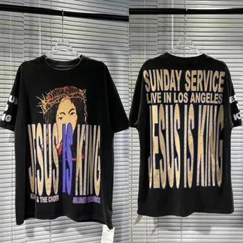 Реколта Тениски на Kanye West От Висококачествен Памук Оверсайз Jesus Is King, Тениска, за Мъже и Жени