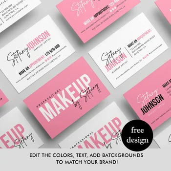 Индивидуална визитка, салон за красота, хартия 300gsm, розово Женски бизнес грим с печат на лого, двупосочен малък Бизнес