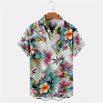Хавайски 3D ризи с цветен модел, мъжки летен топ, дишаща модни дрехи за почивка на плажа, мъжки ежедневни дрехи с къси ръкави на открито