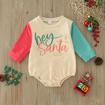 За малки момчета и момичета, Коледен пуловер с дълги ръкави и писмото принтом, гащеризон, Тениска за новородени с дълги ръкави за по-големи момичета, Гащеризон на 9 месеца