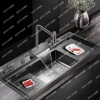 Кухненска мивка с дебелина 4 мм и голям размер, ръчно изработени степенна сливная плоча кухненска мивка водопад кран на мивката