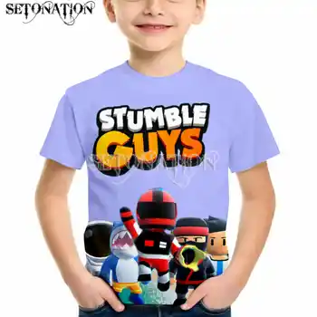 Kawaii Stumble Guys Карикатура 2022 за момчета, детска тениска с 3D принтом, риза с кръгло деколте и ръкави, детски дрехи, ежедневни блузи за рожден ден