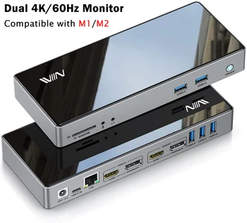 Докинг станция USB Type C Displaylink двоен адаптер за HDMI концентратор докинг станция за лаптоп Lenovo ThinkPad, HP, Dell XPS M1 M2 MacBook