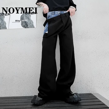 NOYMEI деним лоскутный свободен костюм с еластична гумена лента на талията, всеки ден прави панталони, на Мода 2023, пролетни универсален модерен мъжки панталони WA1164