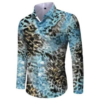 2023, пролетта и есента моден тренд, с висококачествена мъжка риза, мъжка риза с ревера и дълги ръкави с модерен принтом, мъжка риза