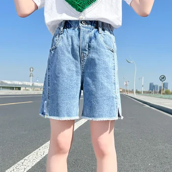Детски къси дънки от 4 до 16 години, летни детски дънкови шорти за тийнейджъри, в долната част за малки момичета, свободна ежедневно облекло в корейски стил за юноши