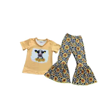 Бутик Летни комплекти дрехи за деца и Малки момичета, ризи с къси ръкави и писмото принтом семки + разкроена дълги панталони