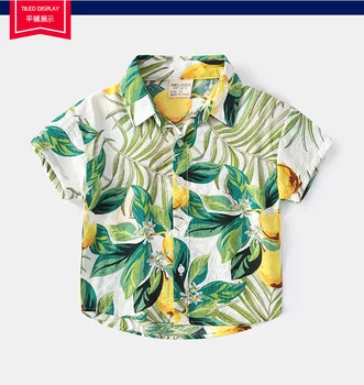 Лятна нова риза с къс ръкав за момчета, плажна риза с принтом листа за момчета, детска риза с къс ръкав в чужд стил