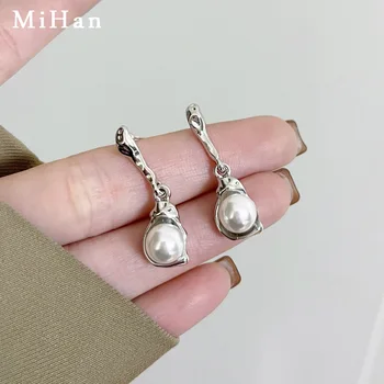 Модни бижута Mihan, обеци от сребро проба 925 с имитация на перли, елегантни темпераментни метални обеци-капки за жени на едро