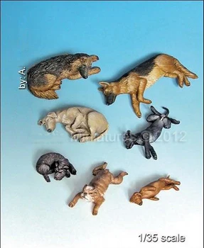 Неокрашенный комплект 1/35 набиране на животните # Фигурка кученце кучето Историческа фигурка от смола миниатюрен гаражно набор от