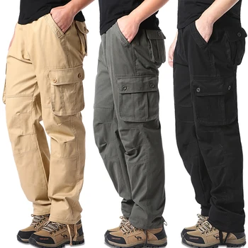 Пролетно-есенни нови панталони-карго, свободна работно облекло с множество джобове, мъжки военни спортни панталони за джогинг, памук голям размер