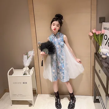 Китайски рокли за момичета на 6, 8, 10, 12 години, лятна детска елегантни дрехи Chi-Pao