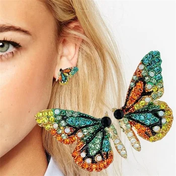 Блестящи обеци-пеперуди с кристали за жени, цветни обеци-карамфил под формата на крилата от планински кристал, модерни подаръци за своите момичета, женски аксесоари