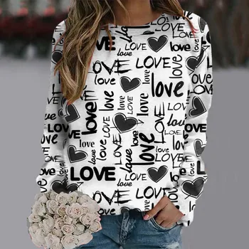 Нови есенни блузи с 3D принтом Love Heart, градинска дрехи, дамски модни блузи, пуловери оверсайз, дамски дрехи с качулка Y2K за момичета
