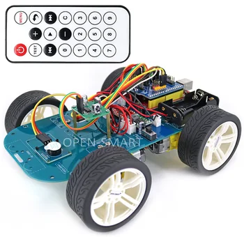 Комплект за кола с един умен робот 4WD, безжична IR-дистанционно управление с модул на аудио сигнала, мотор-редуктор с гумено колело, съвместим с Arduino