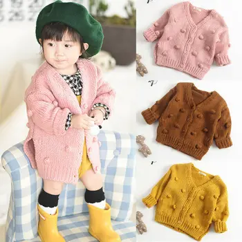 От 1 до 3 години, есенни топли възли палто за малки момичета, обикновена зимни якета с V-образно деколте, топли дрехи за малките момичета