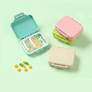 Многоцветен мини-водоустойчива кутия за хапчета с 3 мрежи, Преносима кутия за лекарства с двойно уплътнение, контейнер за здравето, Пътна кутия за хапчета, която е лесно да вземете със себе си