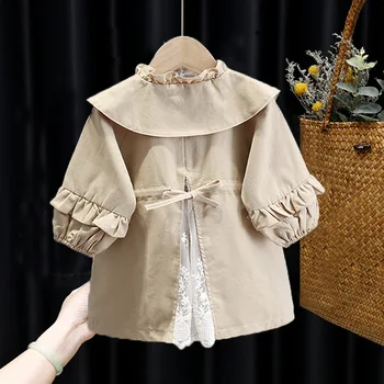 Пролет-есен ветровка за момичета, едно ново палто със средна дължина на чужд стил, модни удобни детски дрехи, детски блузи