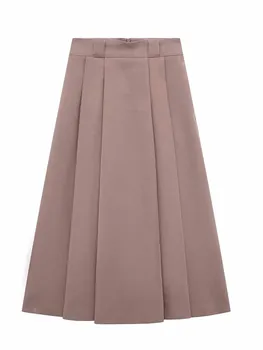 2023 Пролетта рокля плиссированная пола-други, с висока талия, однотонная пола със средна дължина стил колеж, тънка пола с мирис на бедрата