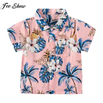 Лятна ежедневни тениска за момчета с къс ръкав и отложным яка, върхове с принтом в тропически хавайски стил, ежедневни дрехи за почивка на море