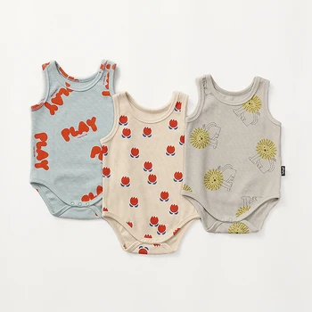 Боди за новородени бебета 0-24 месеца, облекло за Момичета и момчета, гащеризон от памук, без ръкави, с принтом Лъв, сладък детски гащеризон за бебета