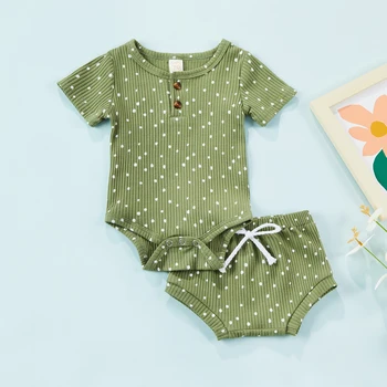 Citgeett/ Летен комплект летни дрехи за бебета, момичета и момчета, гащеризон с къс ръкав и принтом в грах + триъгълни къси Панталони с еластичен ластик на талията костюм
