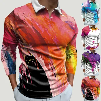 Мъжки Ежедневни есенно-зимна риза с дълъг ръкав и отложным яка тениска с принтом, красив Camisetas Hombre, Удобен за Всички-