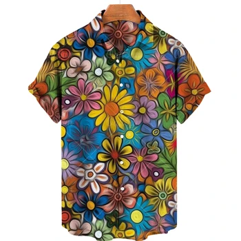 Риза оверсайз в хавайски стил за почивка на плажа с цветен модел, летен случайни мъжки топ, дишаща мъжки дизайнерски дрехи, Нова