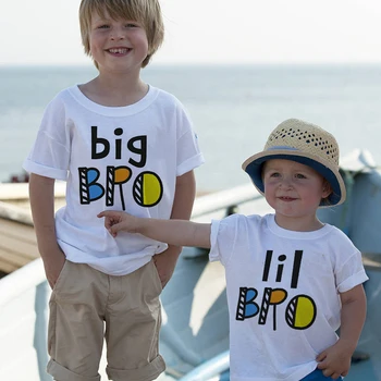 Еднакви тениски за семейството Big Bro, Lil Брато, Тениска, за братя и Сестри с анимационни принтом, Детски Блузи, Дрехи с къси ръкави за момчета, Летни Детски дрехи