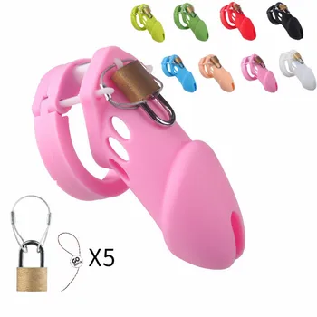 8 Цвята Мека силиконова клетка за уголемяване на пениса, устройство за мъжки целомъдрието, с пръстени за пениса 5 размери, предотвращающее разликата, Стандартен секс-играчка, с къс ключ