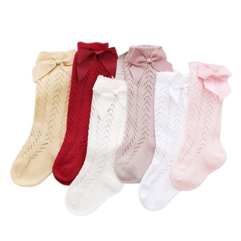 Чорапи на принцеса за момиченца, топли обикновена дългите гамаши-тръба за новородени с лък, 0-3лет