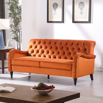Оранжев Честърфийлд; модерен диван 3 места, лесен за сглобяване, лек и удобен за вътрешна мебели за хол