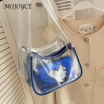 Модерен прозрачен дамска чанта с пайети, прозрачен дамски чанти-тоут от PVC за покупки под мишниците, за жени, за момичета, за покупки на открито