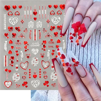 1бр 3D Стикери за Нокти на Свети Валентин е Романтична Карикатура Любовник Червена Роза Целуни Булката Плъзгачи Пълна Обвивка на Аксесоари За Нокти