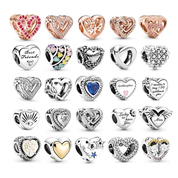 2022 Горещи бижута, Подаръци За Жени Гривни САМ Plata Love Heart Charms са Подходящи за оригинален браслету Pandora от сребро 925 проба с мъниста