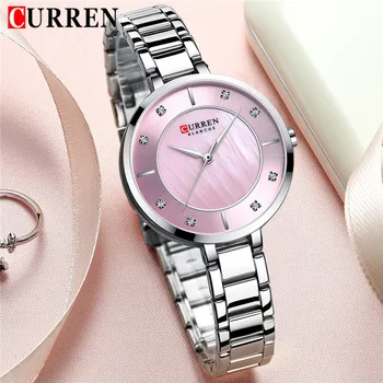 Дамски часовник CURREN, водоустойчив, най-добрата марка за луксозни сребърни Дамски часовник, каишка от неръждаема стомана, класически гривни, дамски ръчни часовници 9051