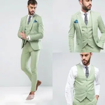 Модерен дизайн, Светло зелено мъжки Сватбен костюм на Младоженеца, смокинг за бала, мъжки костюми Terno Masculino, комплект от 3 теми (яке + Панталон + Елек)