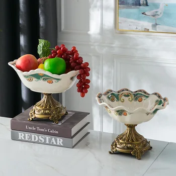 Керамична ваза за плодове в европейски стил, творчески ретро-ваза с вълнообразни плодовете на високи крака, за декорация на чиния със сушени плодове, за да си площ