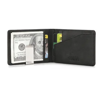 Нов Модерен мъжки кожен портфейл с щипка за пари, многофункционални тънки мъжки портмонета за карти, женски метална скоба за пари, притежател на пари в брой