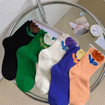 Японски стил, новостите на пролетта, красиви дълги чорапи с цветя лалета, дишащи памучни чорапи със средна дължина за жени, чорапи носочные на продукта